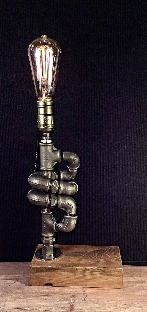 Steampunk Table Lamp Unique Edison Lamp Rustic Decor Unique Table Lighting Steampunk Light Housewarming Gift For Men Bedside Pipe Desk Accessories