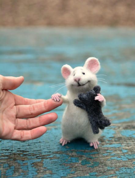 MADE TO ORDER! Maus Wolle Maus weiße Maus und Kätzchen Maus Filz Maus Tier Kitten Maus Nadel Filz Filzspielzeug Maus niedlich