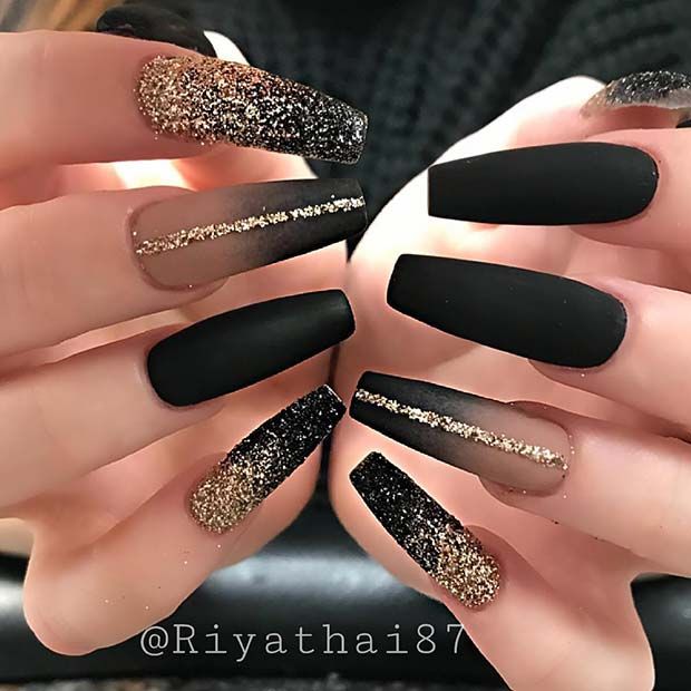 Gold and Black Nail Design Gold and Black Nail Design