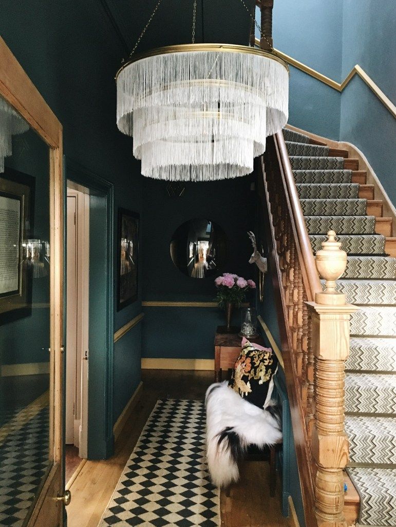 Farrow and Ball Inchyra blue hallway; dark dramatic interior design Hallway Inspiration, Interior Inspiration, Interior Ideas, Interior Colors, Furniture Inspiration, Hallway Decorating, Interior Decorating, Decorating Tips, Decorating Websites