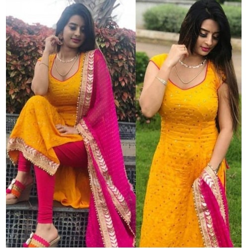 Yellow rayon cotton festive salwar suit Punjabi Suit Neck Designs, Patiala Suit Designs, Salwar Neck Designs, Dress Neck Designs, Kurti Designs Party Wear, Designer Party Wear Dresses, Kurta Designs, Party Dresses, Blouse Designs