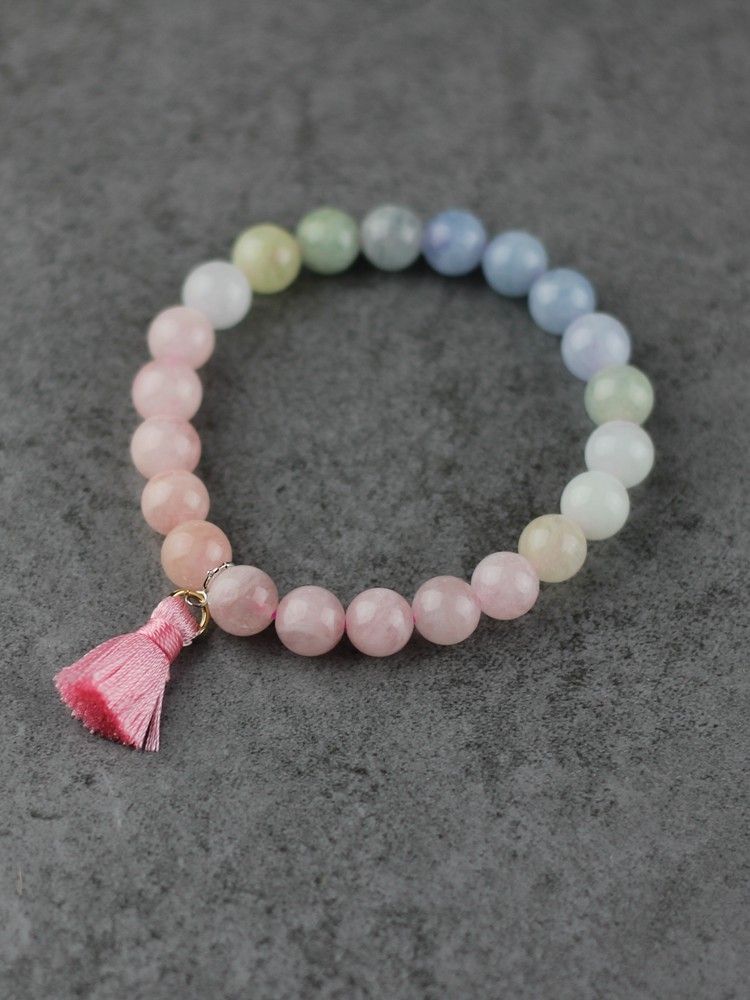 Morganite Beaded Bracelet Set Rose Quartz Pendant