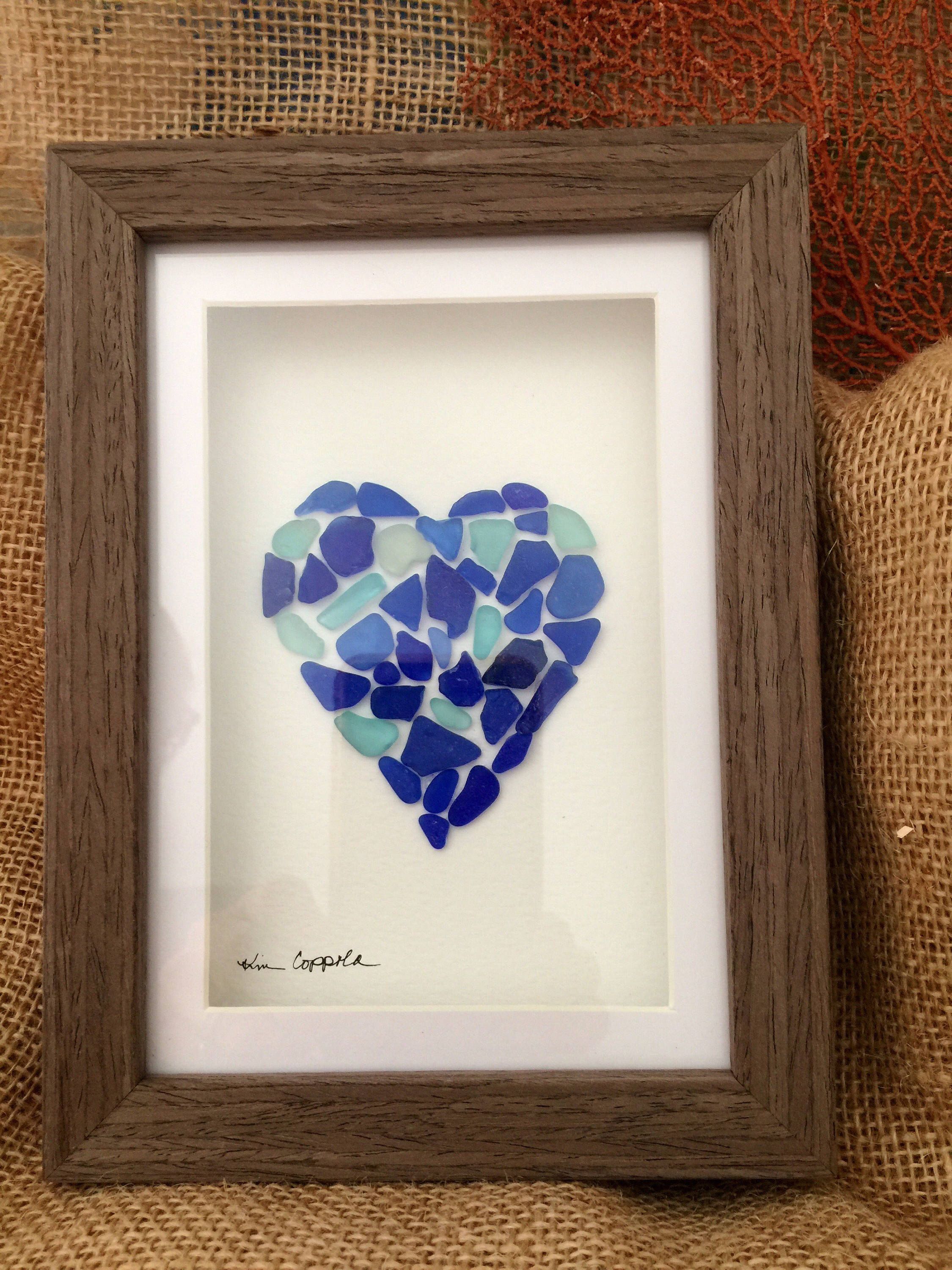 Blue Seaglass Heart 5 X 7 Frame With 4 X Blue Seaglass Heart 5 X 7 Frame With 4 X