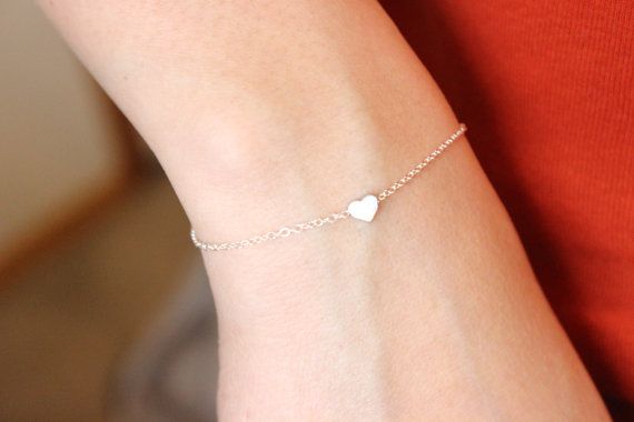 FREE SHIPPING Silver Heart Bracelet Tiny Sterling Siver Heart 925 real silver dainty heart bridesmaid heart bracelet delicate bracelet