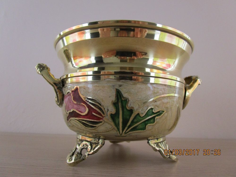 Vintage Br Enamelled Cloisone Planter Plant Pot Dish Bowl Vintage Br Enamelled Cloisone