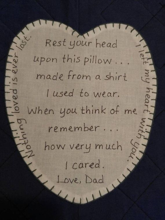 LET US KNOW IN THE NOTE SECTION -- WHEN YOU PLACE YOUR ORDER -- WHAT NAME(S) YOU WOULD LIKE AS THE SIGNATURE ON THE HEART PATCH. OUR CURRENT TURNAROUND TIME IS 4-6 WEEKS. We have had customers request if they could just buy the heart patch -- so -- we are making that option Memory Pillow From Shirt, Memory Pillows, Memory Quilts, Memory Projects, Memory Crafts, Memory Diy, Keepsake Crafts, Memory Frame, Fun Projects