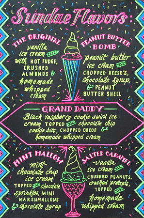 ice cream sundae menu chalkboard by andrea casey neon chalk markers