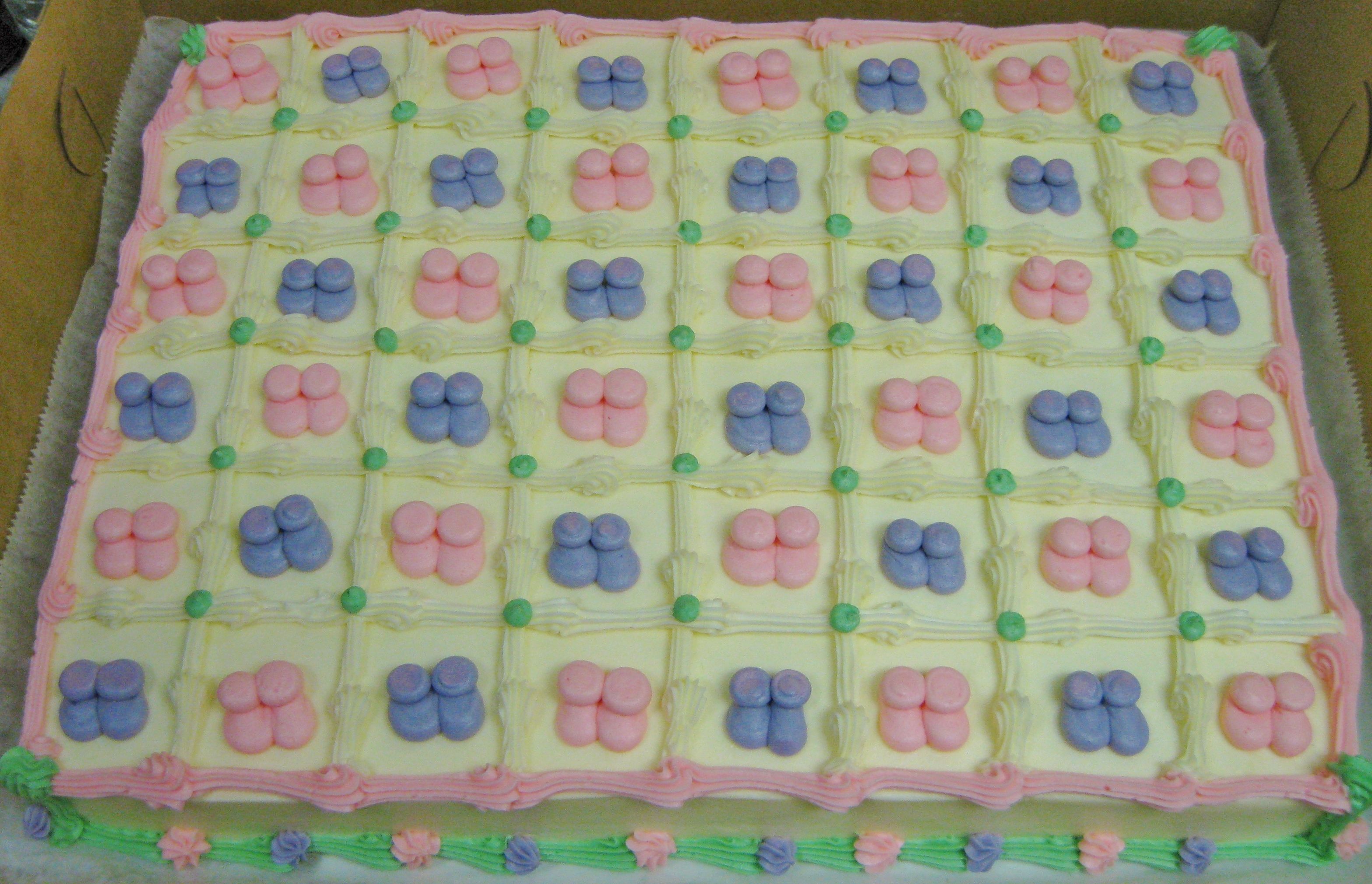 Buttercream Piped Baby Booties On Ea Peice (12 Sheet Serves Buttercream Piped Baby Booties On Ea Peice (12 Sheet Serves