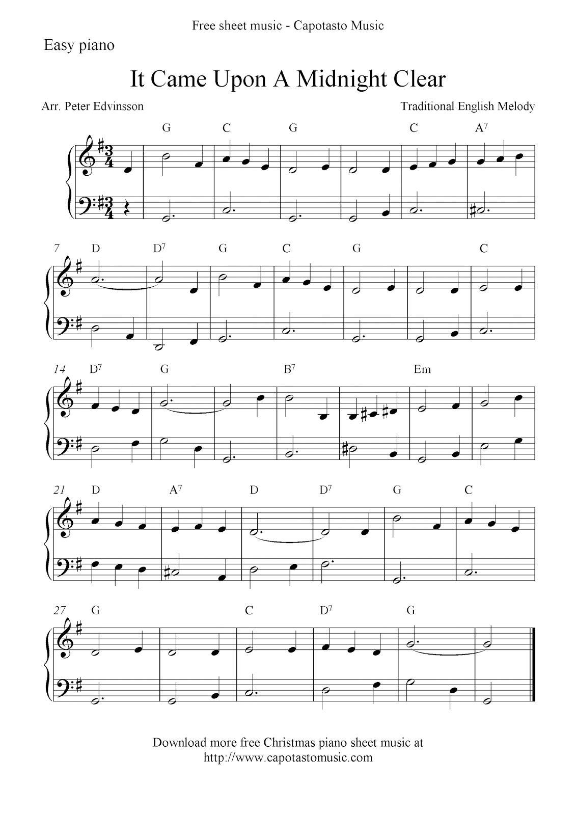 Easy piano solo arrangement by Peter Edvinsson of the Christmas carol Easy piano solo arrangement by Peter Edvinsson of the Christmas carol