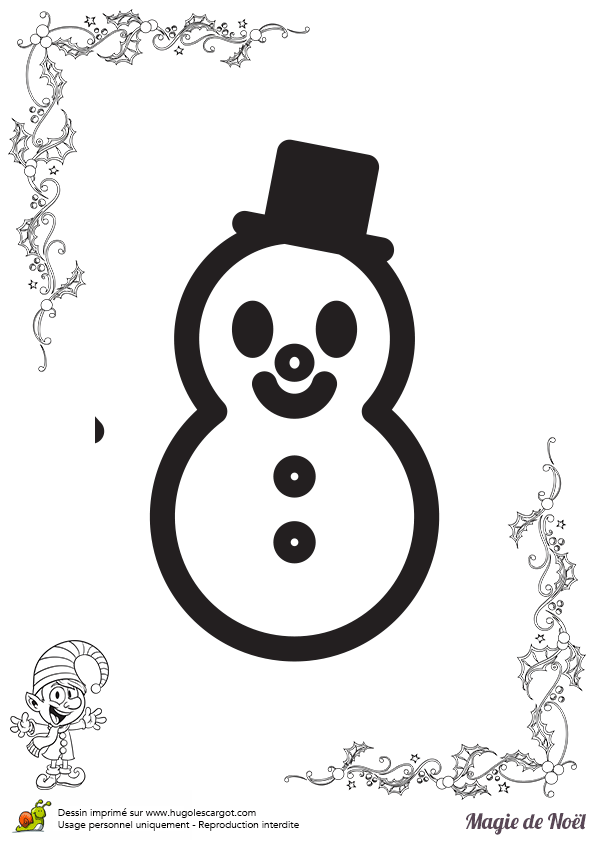 Un petit bonhomme de neige à colorier durant la fête de