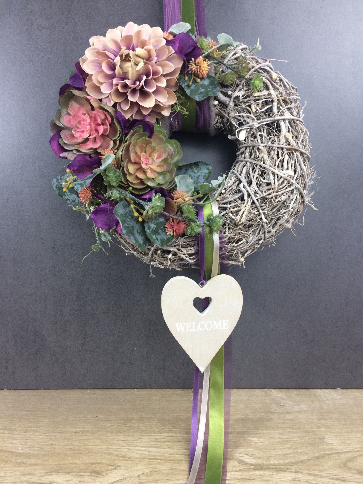 Türkranz 28cm Türdeko Türschmuck Herz Willkommen Dahlie Sukkulenten Herbst herbstlich Herbstdeko ganzjährig Tür Schmuck