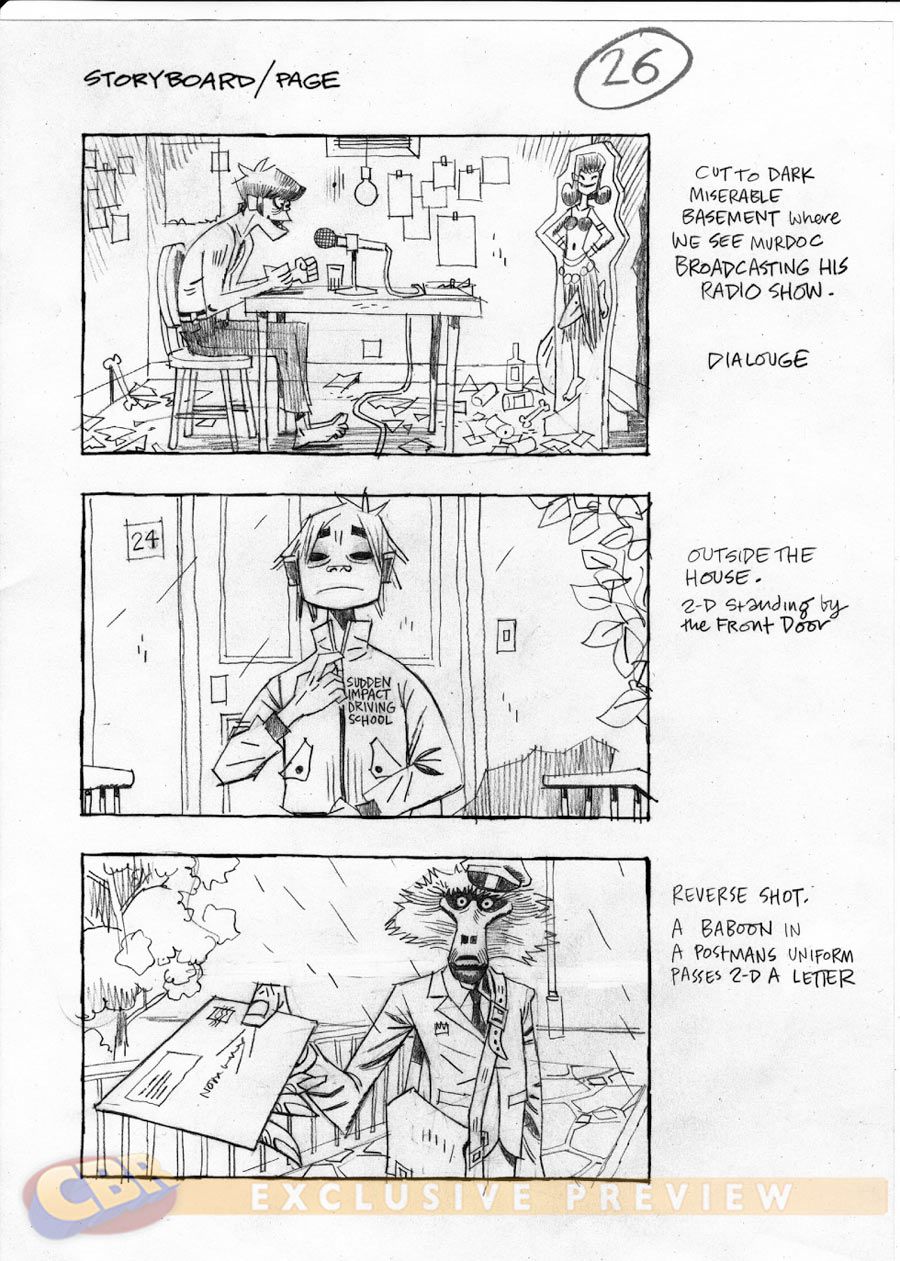 jamie hewlett in 2019 gorillaz storyboard storyboard artist comic storyboard