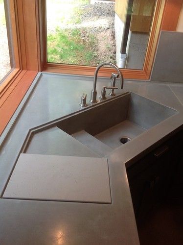Large Concrete Corner Kitchen Sink W Sliding Cutting Board Large Concrete Corner Kitchen Sink W Sliding Cutting Board