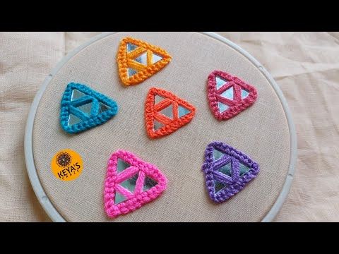 2020| New all over triangle mirror hand embroidery tutorial |keya's craze - YouTube Hand Embroidery Patterns Flowers, Hand Embroidery Videos, Embroidery Stitches Tutorial, Hand Embroidery Flowers, Embroidery Works, Creative Embroidery, Hand Embroidery Designs, Diy Embroidery, Embroidery Techniques