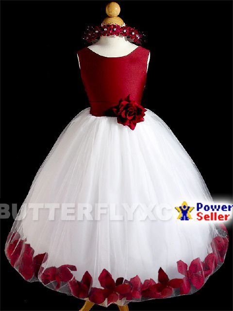 Free Matching Hair Wreath Burgundy Flower Girl Holiday Pageant Easter Dress