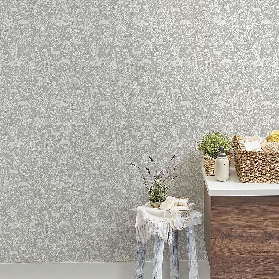 CROWN M1166 FLORAL ARCHIVES WOODLAND WALLPAPER DUCK EGG