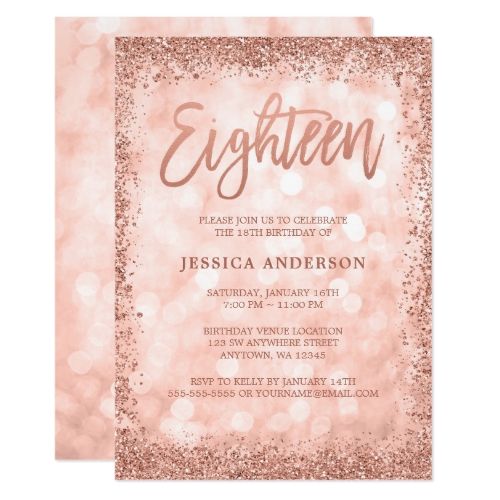 Rose Gold Faux Glitter Lights 18th Birthday Invitation Zazzle