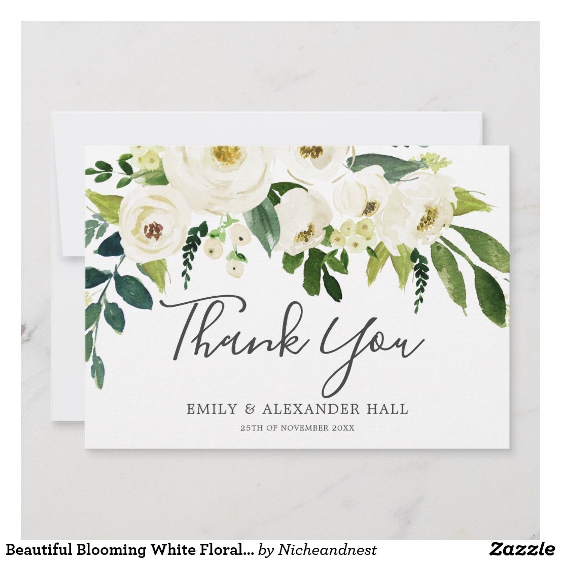 beautiful blooming white floral elegant wedding thank you