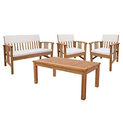 4 Piece Westerly Acacia Wood Deep Seating Chat Set Deep Seating Patio Furniture Patio Furniture Sets Deep Seating