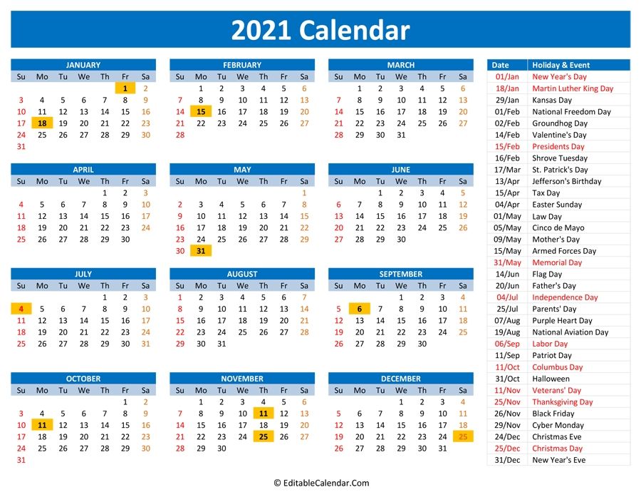2021 Monthly Calendar With Holidays Printable Pdf Photo Calendar 2021 Monthly Calendar With Holidays Printable Pdf Photo Calendar