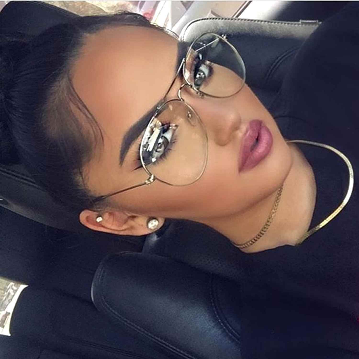 Silver Frame Retro Style Classic Aviator Eyeglasses Clear Lens Men Women Vintage