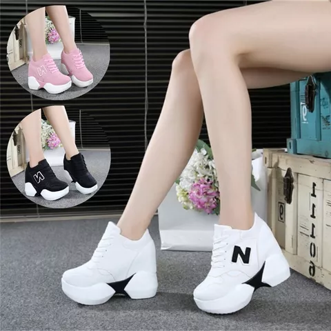 Spring And Autumn Single Shoe Wedges with Hollow Lace Up Casual Sneakers Increase in Height Blue_38 Spring And Autumn Single Shoe Wedges with Hollow Lace Up Casual Sneakers Increase in Height Blue_38