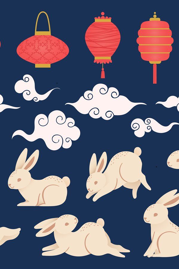 Mid autumn rabbits. Chinese and vietnamese traditional festi #chinese #rabbit #oriental #festival #lantern #celebration #autumn #mid #design #vector Rabbit Illustration, Autumn Illustration, Lantern Drawing, Rabbit Artwork, Chinese New Year Background, New Year Art, Chinese Festival, Red Packet, Year Of The Rabbit