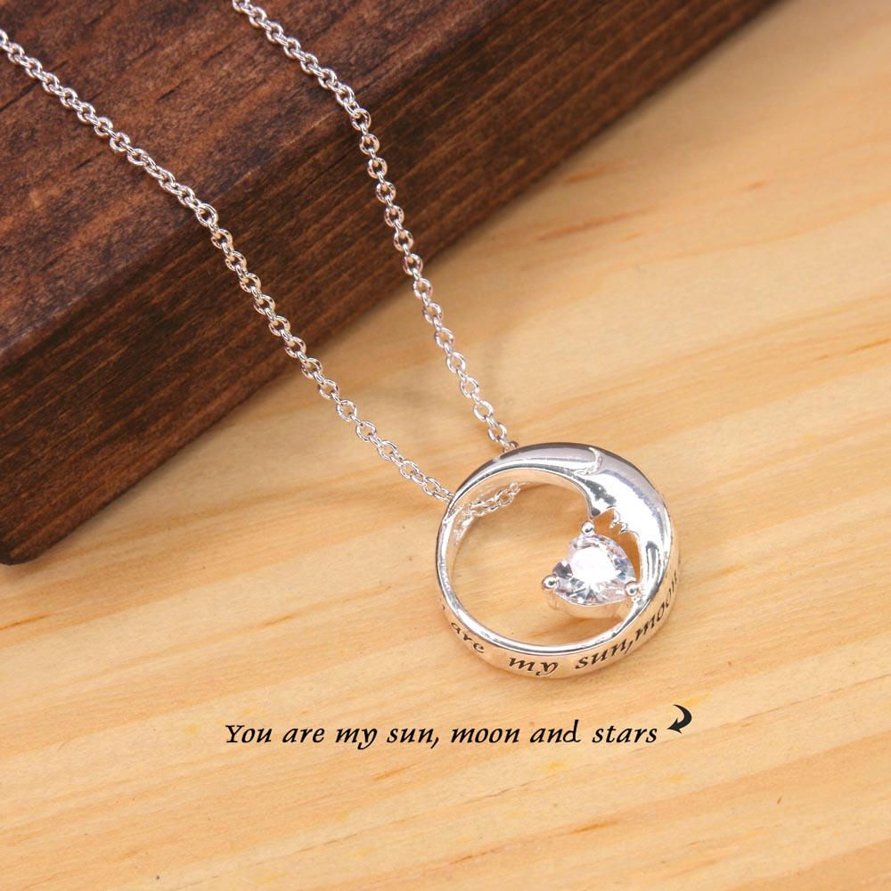 Silver You Are my Sun Moon and Stars Necklace Moon Necklace