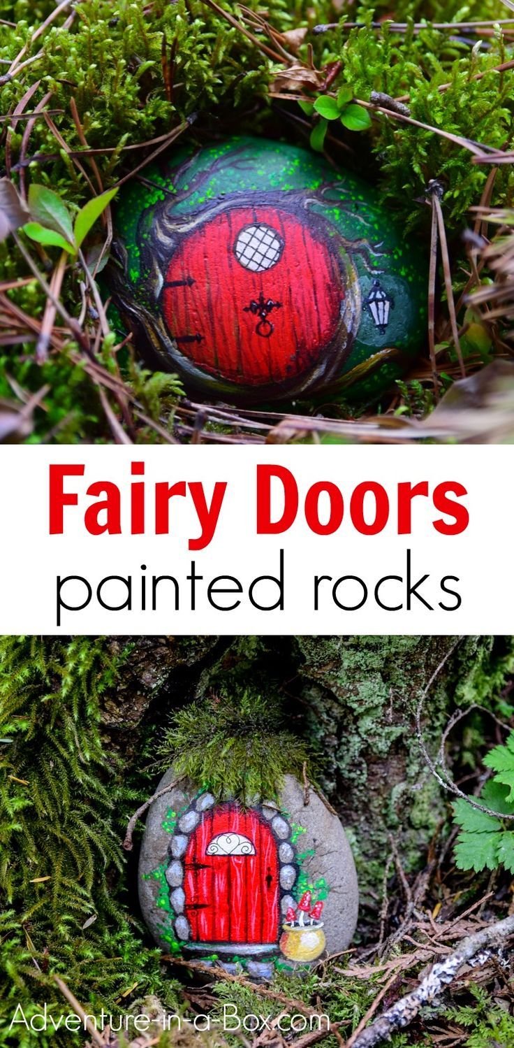 Learn how to make a fairy door from a painted rock! Hide the fairy rocks around or build a village of magical fairy houses in your backyard. #fairydoor #fairyhouse #rockpainting #kidscrafts Rock Painting Designs, Rock Painting Art, Pebble Painting, Pebble Art, Stone Painting, Garden Painting, Painting On Rocks Ideas, Diy Painting, Mandela Rock Painting