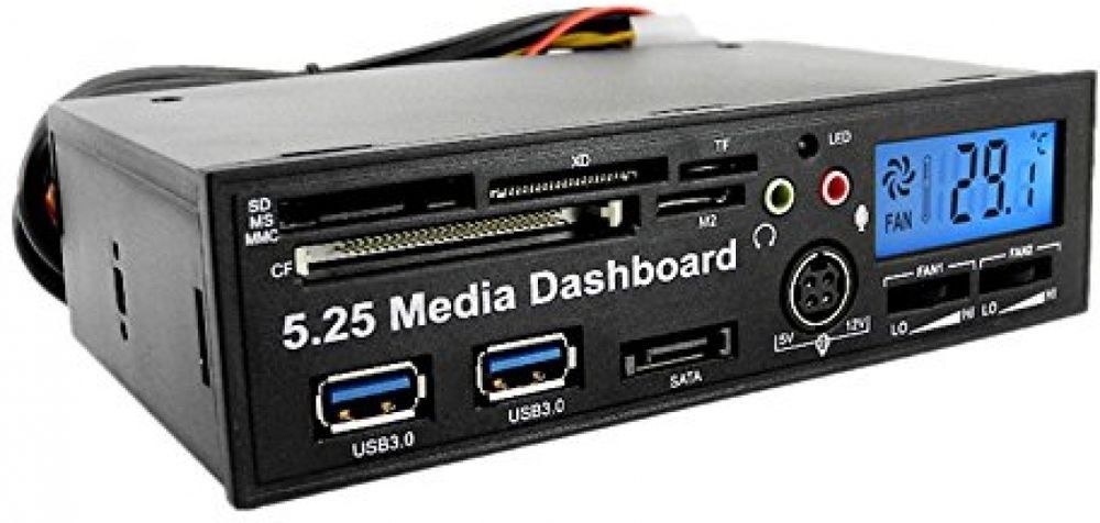 5 25 Pci E Media Dashboard All In 1 Card Reader Usb 3 0 Sata Lcd