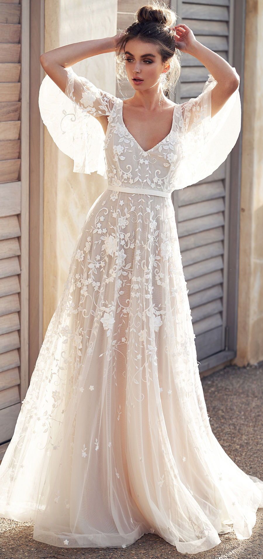 Wedding Dress By Anna Campbell Embroidered Tulle Embellished With Wedding Dress By Anna Campbell Embroidered Tulle Embellished With Flowers And Petals Gl Beading Sequins The Amelie Is Pure Romance