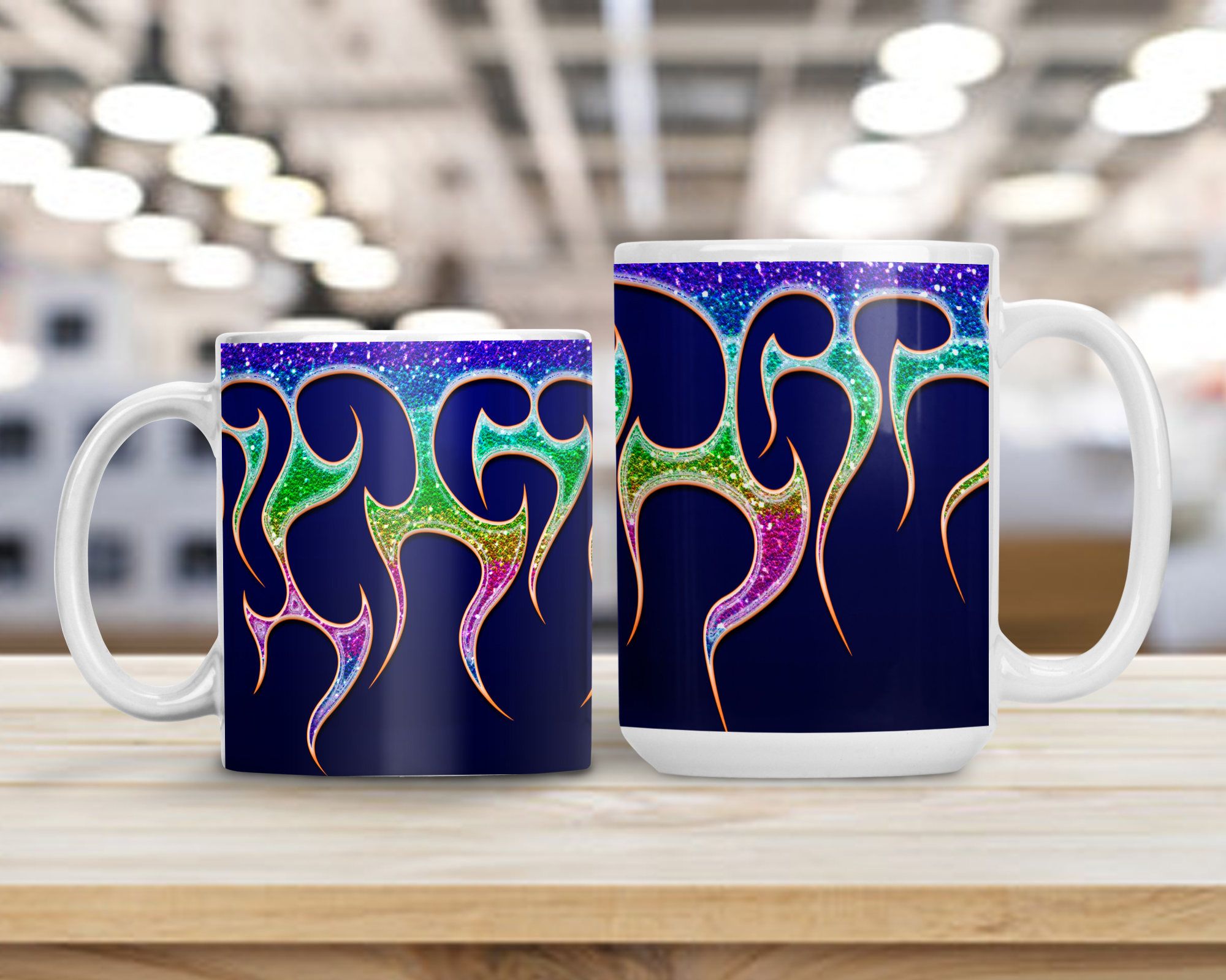 Blue Watercolor Flames Mug, Artistic Decorative Mug, Glitter Mug, Man Blue Watercolor Flames Mug, Artistic Decorative Mug, Glitter Mug, Man