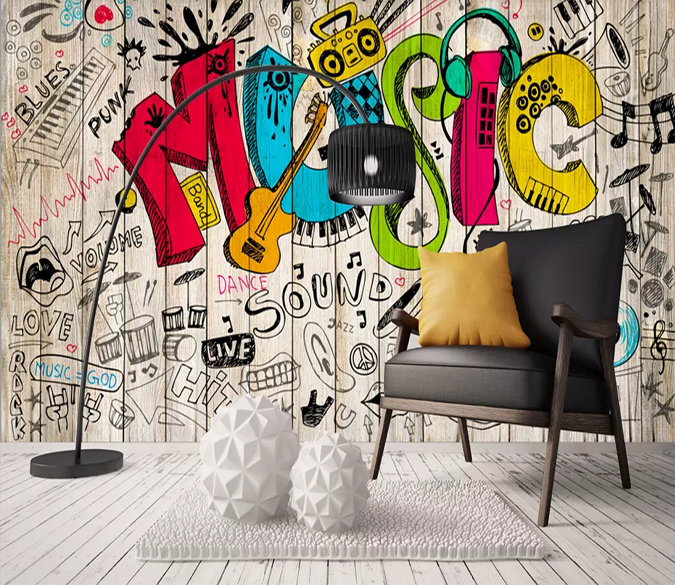 Teenager Music graffiti sketch doodle wallpaper photo wall mural 11915519