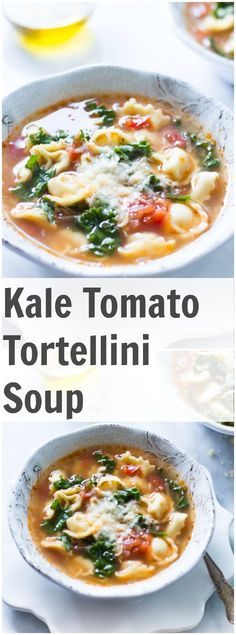 This Kale Tomato Tortellini Soup with has become the favourite soup at home just because it is so flavourful and it is the easiest soup to make ever! We love it! Healthy Soup Recipes, Stew Recipes, Vegetarian Recipes, Dinner Recipes, Cooking Recipes, Dinner Ideas, Spinach Recipes, Peppers Recipes, Drink Recipes