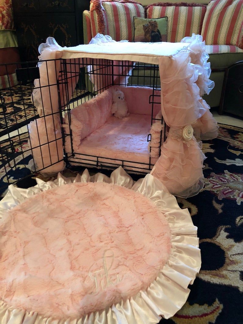 Luxury Dog Crate Cover - Ruffles, Silk and Satin C Luxury Dog Crate Cover - Ruffles, Silk and Satin C