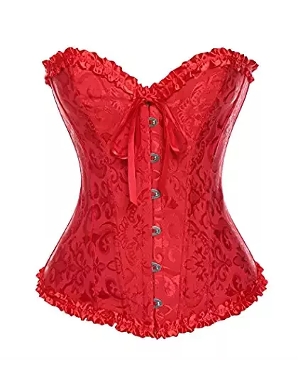 Damen Corsage Vintage Vollbrust Korsett Spitze Schleife Corset Gothic Bustier