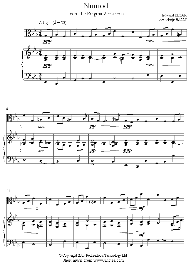 elgar nimrod from enigma variations sheet music for viola music nimrod sheet music