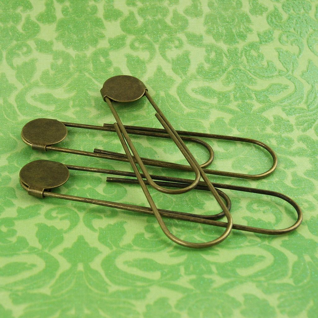 100 ANTIQUE BRASS Jumbo Paper Clips Paperclips 3 1//2/" Book Marks w// Glue Pads