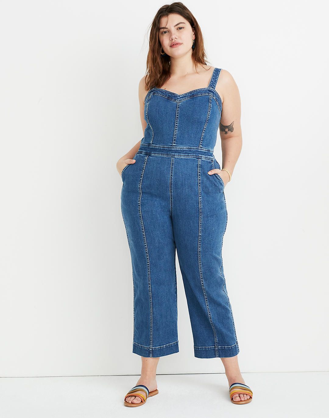 wide leg denim jumpsuit