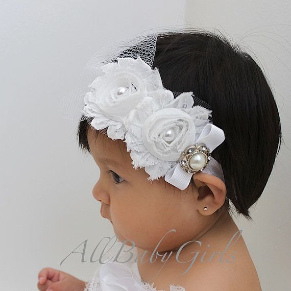 baptism headband rhinestone headband flower girl headband Baby headbands baby shower gift
