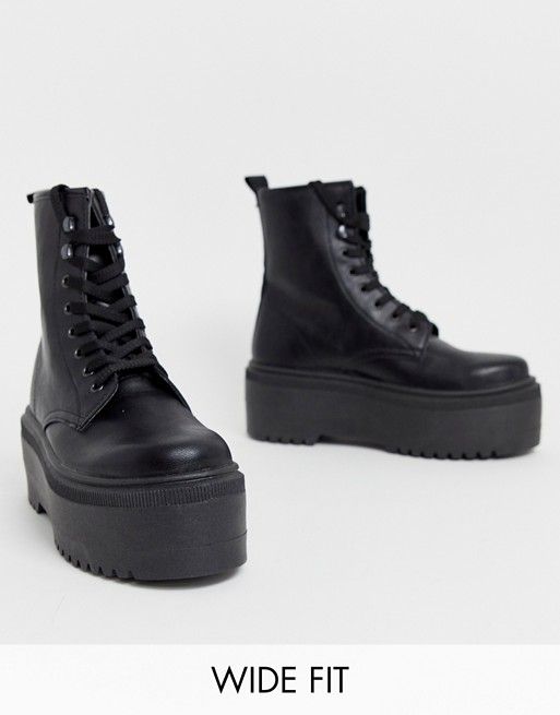 asos design alton leather lace up boots in black