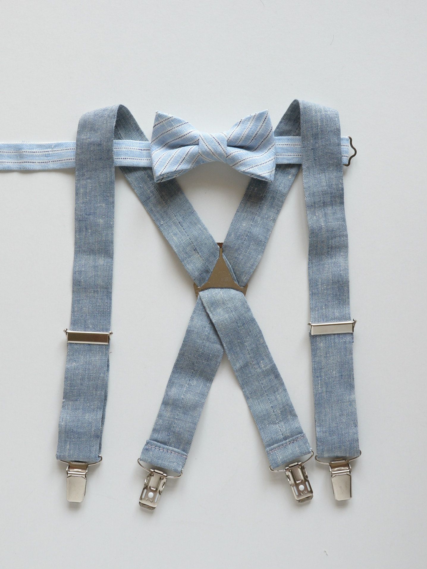 Bow Tie And Suspenders Blue Linen Suspenders and Bow Tie for boys Ring bearer | Etsy | Bowtie