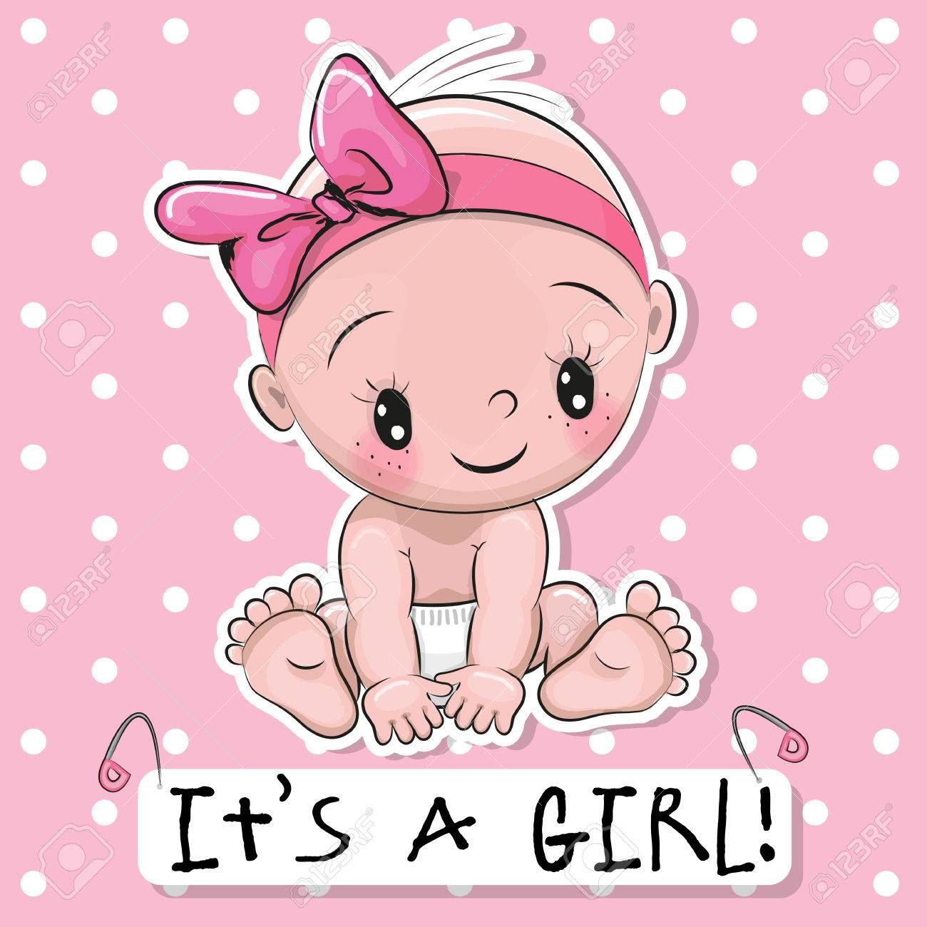 Tarjeta de felicitación es una chica con el bebé en un fondo de puntos de color rosa Foto de archivo - 71967014 Baby Girl Drawing, Baby Girl Art, Its A Baby Girl, Baby Girl Clipart, Baby Shower Clipart, Baby Shower Greeting Cards, Baby Cards, Dibujos Baby Shower, Scrapbook Bebe