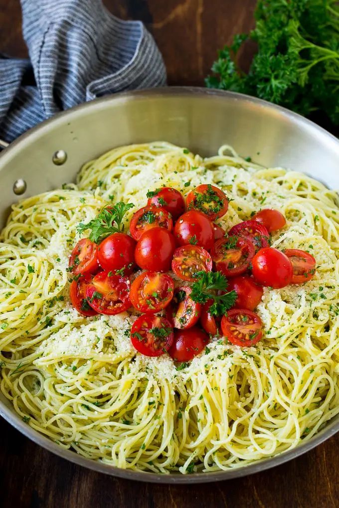 This angel hair pasta recipe is tender noodles coated in