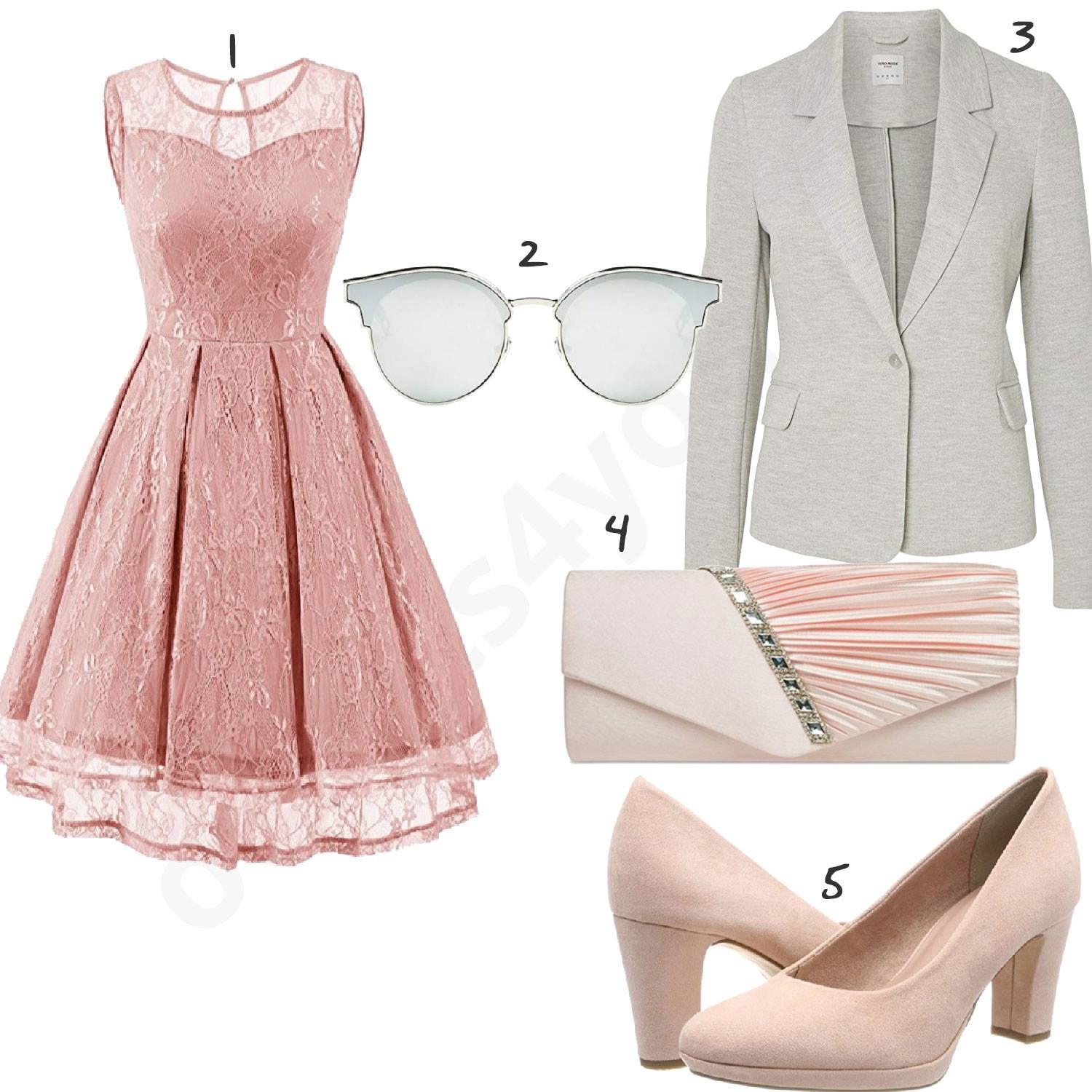 Damenoutfit mit rose Kleid, Clutch und Pumps - outfits18you.de