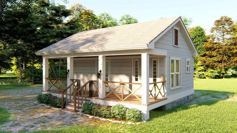 Tiny House Design Plans One Bedroom Full Bath With Large Porch - Etsy