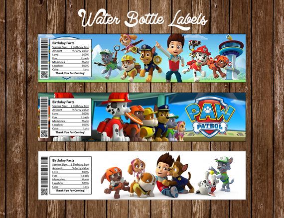 Paw Patrol Water Bottle Label | Water bottle labels birthday, Water bottle labels, Paw patrol