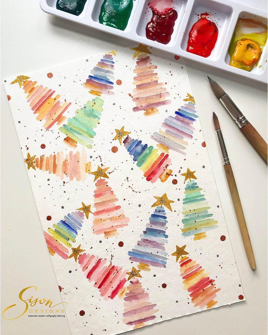 6,091 aprecieri, 20 comentarii - Watercolor illustrations (@watercolor.illustrations) pe Instagram: „ Watercolorist: @sisondesigns #waterblog #акварель #aquarelle #drawing #art #artist #artwork…” Christmas Card Art, Watercolor Christmas Cards, Christmas Drawing, Watercolor Cards, Christmas Decorations, Simple Watercolor, Watercolor Trees, Tattoo Watercolor, Watercolor Landscape