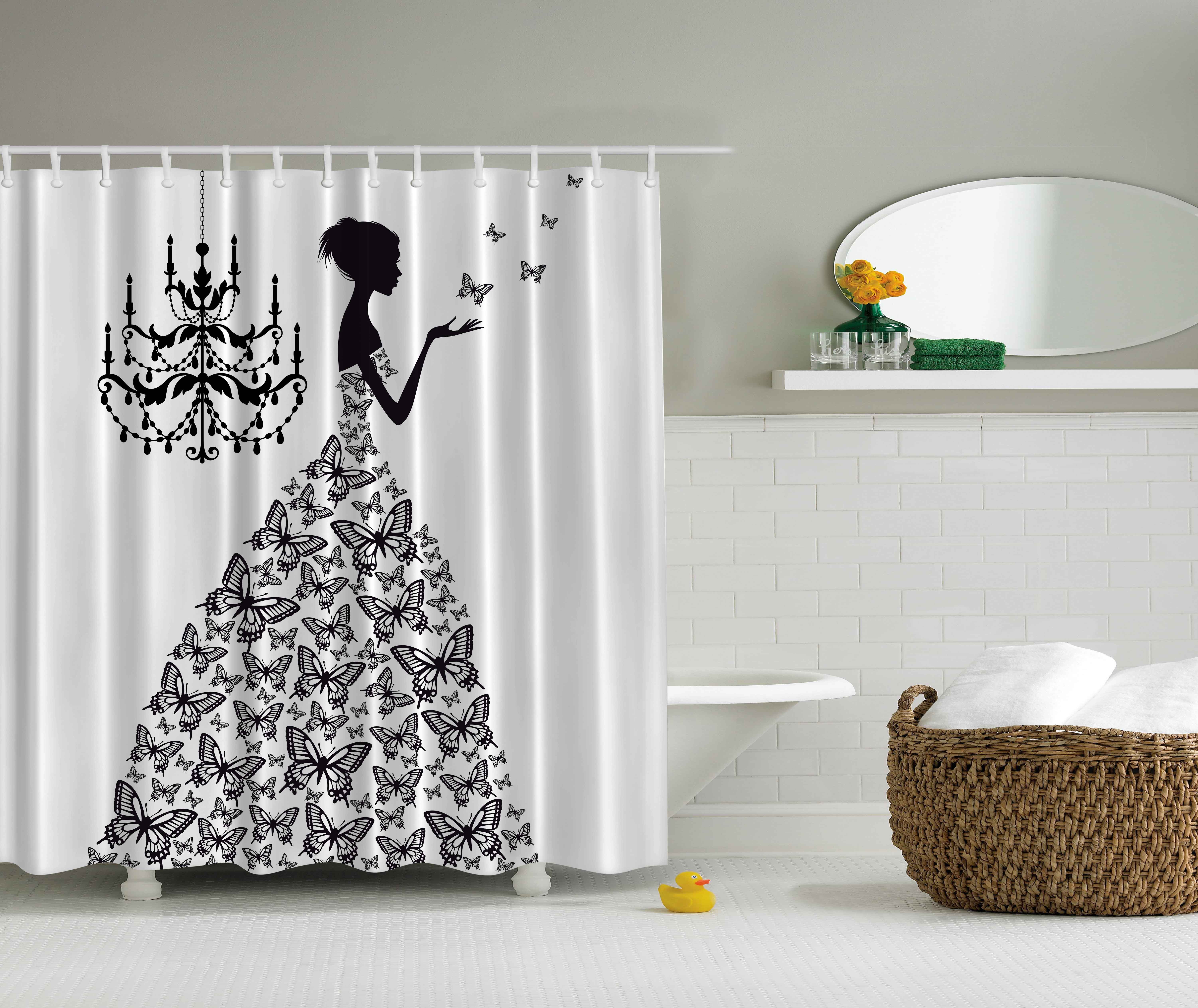 Teen Room Shower Curtain Woman Eiffel Tower Print for Bathroom