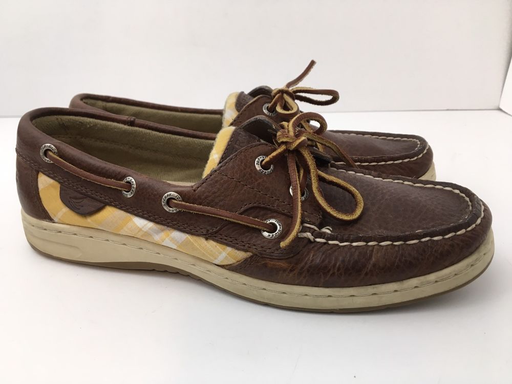 Sperry Top Sider 2 Eye Boat Shoe Laguna Leather w Yellow Plaid Women's ...